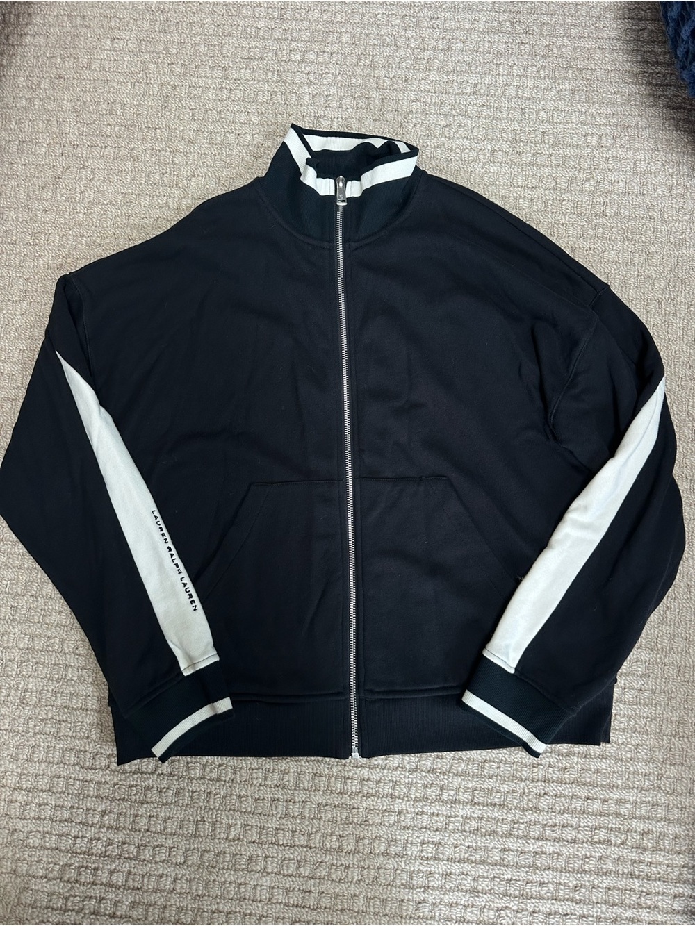 Lauren Ralph Lauren Women’s y2k Black & White Track Full Zip Jacket Sz L